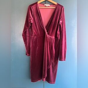 Loft Velvet Wrap Dress in Rich Burgundy